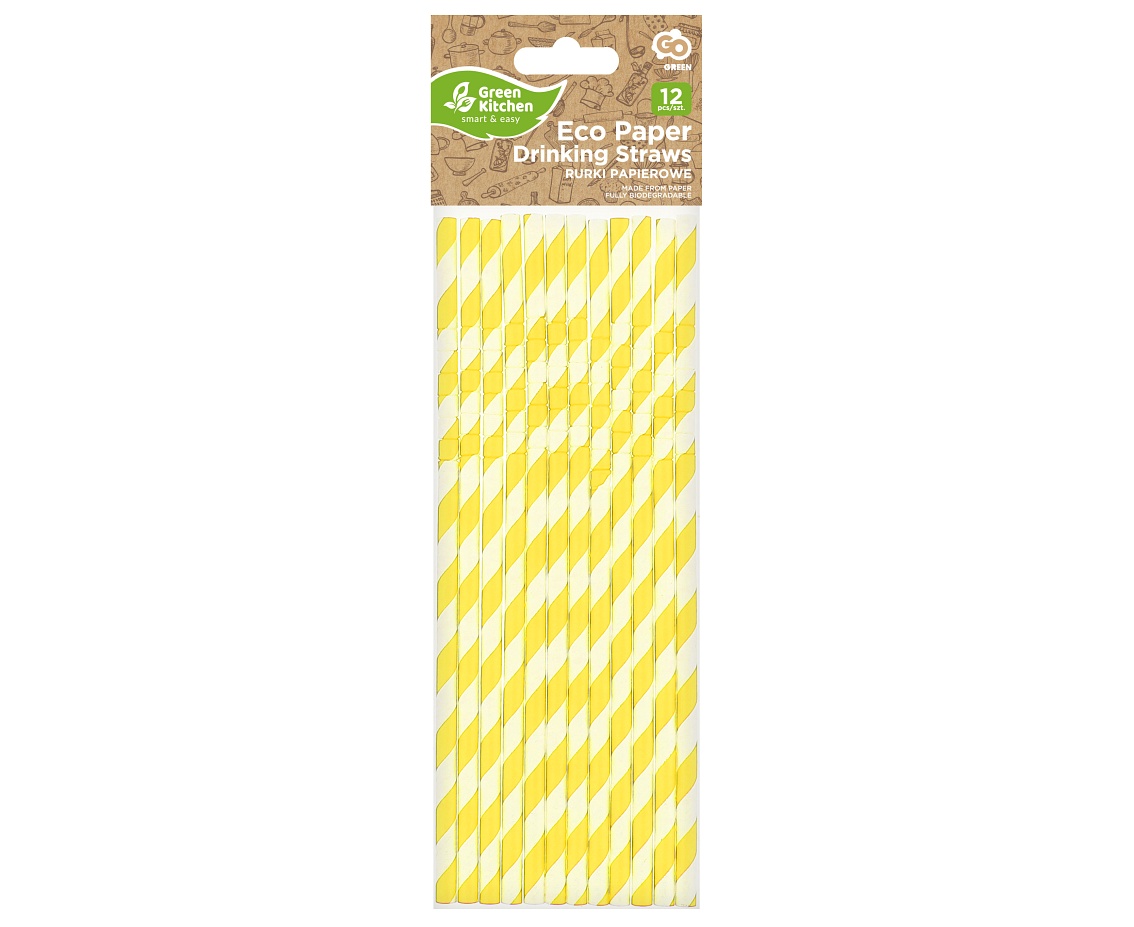 Rurki (słomki) pap. łamane żółte paski 6x200mm (12szt) Godan